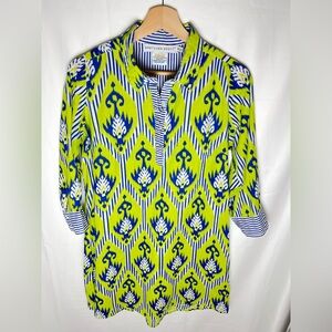 Gretchen Scott Vibrant Green and Blue Striped Tunic